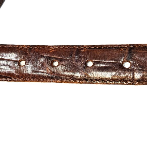 Vintage 90s Hartnell Belt Brown Alligator Grain Calfskin Leather Silver Buckle - Picture 3 of 13